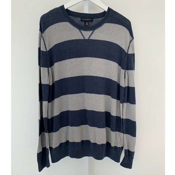 BANANA REPUBLIC NAVY BLUE GRAY STRIPE SWEATER XL - Picture 3 of 15